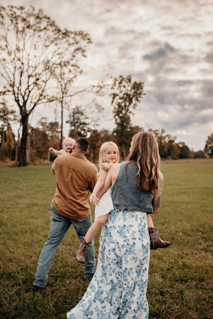 family walking during spring family photoshoot