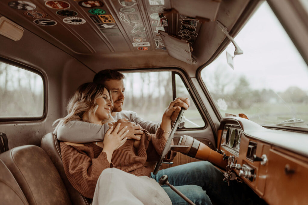 couple hanging in truck