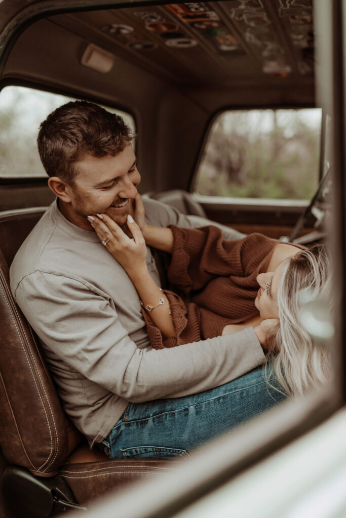 couple embracing each other in car in lehugh valley 