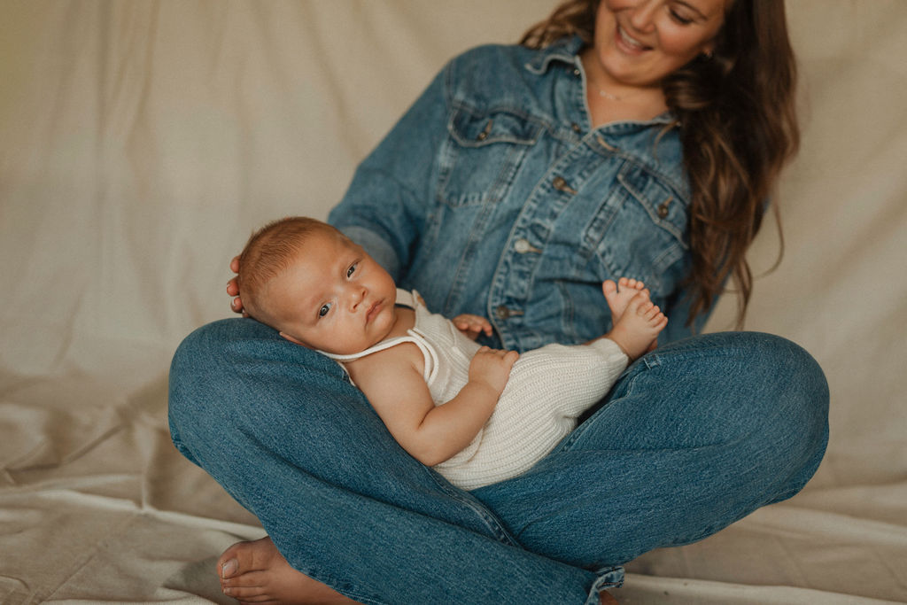 Motherhood photographer in Bethlehem PA capturing intimate in-home motherhood session