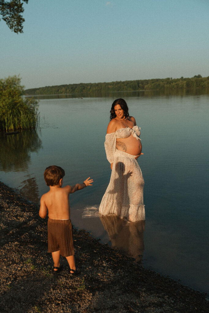 Family photo maternity session at Lake Nockamixin Quakertown-Lehigh Valley maternity photographer sunset field session