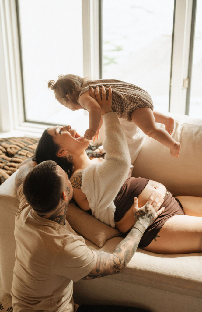 family in home session in spring
